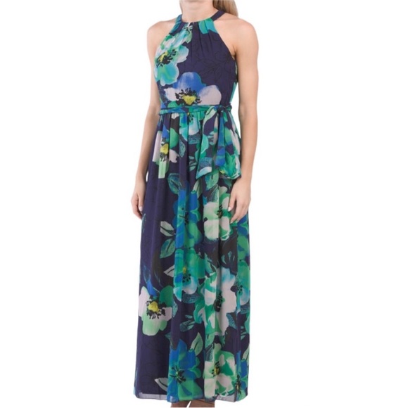 Eliza J Sleeveless Shirred Halter Floral Maxi Dress size 6 - Picture 2 of 12